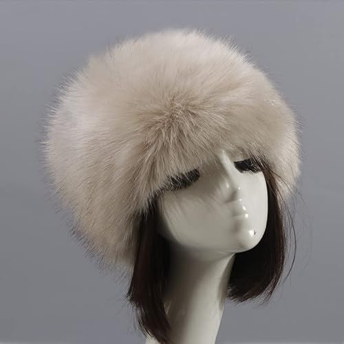 Damen Fellmütze Pelzmütze,Wintermütze Damenmütze Kunstfell Kunstpelz Mütze Klassische russische Kosakenmütze Beanie Mütze Winddichte Plüsch Warm Hut Fellmütze für Reisen,Skifahren,Wandern,Beige #2