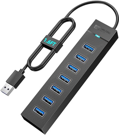 Hub USB 3.0 de 7 puertos, concentrador USB 3.0 SAN ZANG MASTER de alta velocidad, extensor USB de datos de alta velocidad de 5 Gbps para laptop, unidad flash USB, disco duro móvil, impresora, cámara,