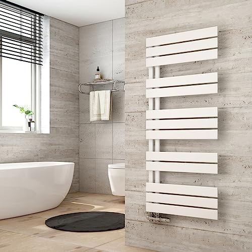 Heilmetz Scaldasalviette bagno a tubo piatto 1176 x 500 mm，Radiatore portasciugamani monofacciale ，attacco laterale per portasciugamani ad acqua calda, Bianco