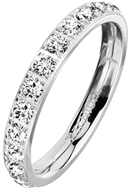 Mianova Damen Ring Titan mit vielen Glitzer Kristallen Steinen Damenring Memory Band Bandring Ewigkeitsring Trauring Verlobungsring Fingerring Silber Größe 56 (17.8)