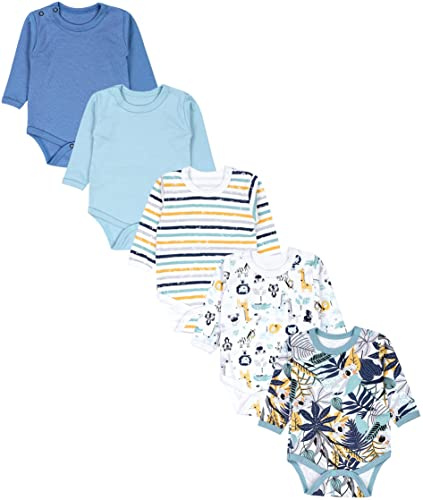 TupTam Baby Langarmbodys 5er-Pack – Baumwolle, OEKO-TEX, Farbe: Koala Safari Streifen Mintgrün Orange Blau, Kinder Größe: 98
