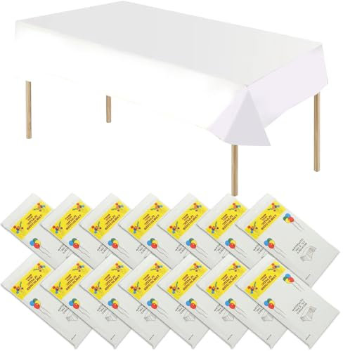 ASelected 15 Stück Rechteckige Weiß Tischdecke, Wasserdicht, Schmutzabweisend, 137x274cm, Einweg, Kunststoff, Für Geburtstagsfeiern, Weihnachtsfeiern, Partys, Hochzeiten, Buffets uvm.