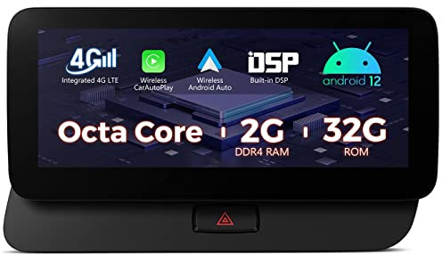 XTRONS 10.25 Inch Android 12 Car Stereo for Audi Q5 Multimedia Radio System, IPS Touch Display GPS Navigation Octa Core Built-in DSP CarPlay Android Auto 4G LTE Support 64bits WIFI OBD2 TPMS DVR DAB+