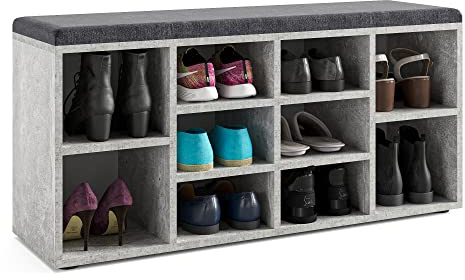 KOMTO Schuhbank mit Sitzfläche - Schuhregal Beton 104 x 50 x 30 cm Schuhschrank mit Sitzbank Flur Bank mit Stauraum Garderobenbank Sofia