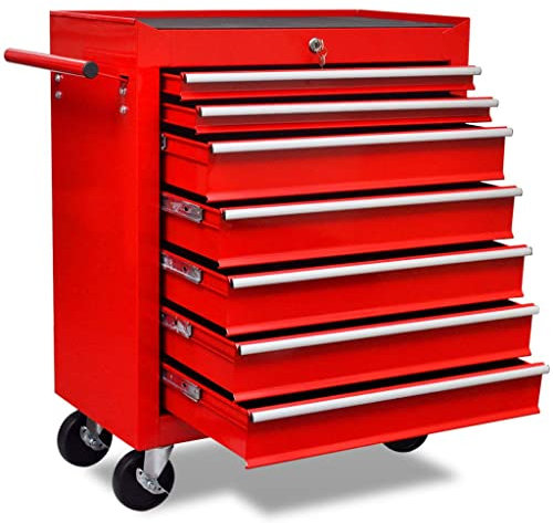 BULANED Roter Werkstattwagen 7 Schubladen, Werkzeugwagen, Werkzeugschrank, Werkstatt Rollwagen, Werkstatt Wagen, Werkzeugkoffer, Werkzeug Aufbewahrung,