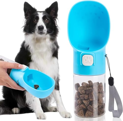 Colorday Futterspender für Haustiere, mit Klicker, Leckerli-Flasche, Leckerli-Beutel, für Training, Spazierengehen, Wandern und Reisen, BPA-freie Materialien, 200ml, Blau