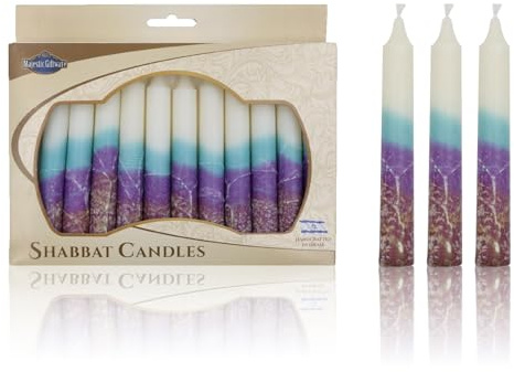 Majestic Giftware Safed Candles - Confezione da 12 candele Shabbat (SC-SHWT-TB), candele tradizionali Shabbos antigoccia realizzate a mano, adatte a portacandele standard (bianco turchese marrone)