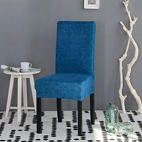 Stuhlhussen 6er Set Leinen Dunkelblau Stretch Stuhlbezug,Abnehmbare Waschbar Stuhlhussen Schwingstühle, Hussen Für Stühle,Spandex Stuhlbezüge ​Für Hotel, Küche