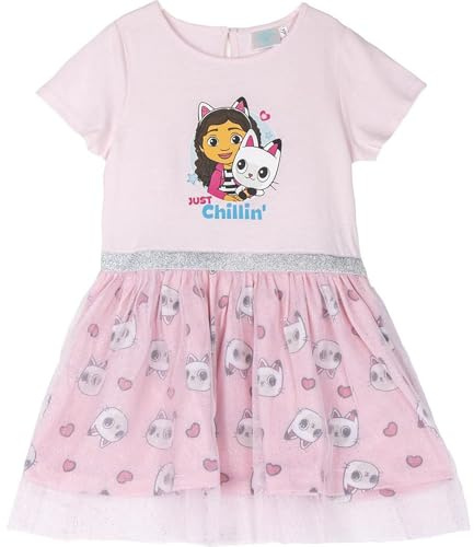 Vestito per Bambini Gabby's Dollhouse - Beige e Rosa - Taglia 5 Anni - Realizzato in 100% Cotone 145 g/m² - Stampato con Gabby e Panty Paws - Prodotto Originale Disegnato in Spagna