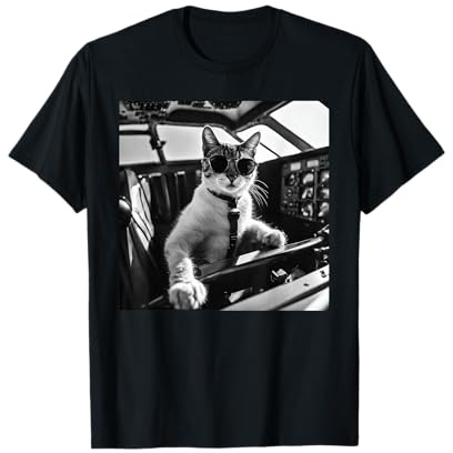 Funny Pilot Cat Wearing Sunglasses Flying A Plane T-Shirt