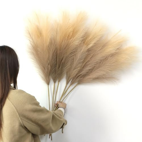 YiYa Kunstblumen Deko 6 Stück 104CM Künstliches Pampasgras Groß Trockenblumen Strauß für Büro Dekor Wohnzimmer Hochzeit Schlafzimmer (Farbverlauf Braun)