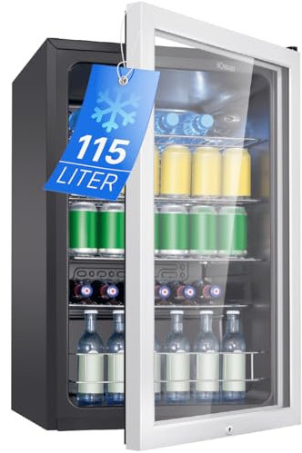 Bomann® Kühlschrank mit Glastür 115L | abschließbar | Kühlschrank Minibar mit 4 Ablagen & Flaschenhalterung | Kühlschrank klein mit LED Beleuchtung & abschließbarer Tür | Getränkekühlschrank KSG 7288