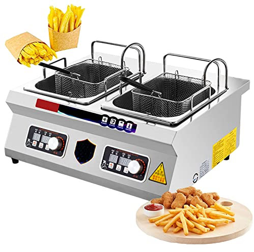 Friteuse électrique avec panier amovible et élément chauffant professionnel, panier amovible facile à nettoyer, contrôle de température réglable, pour la maison, le commerce et le comptoir (Color : S