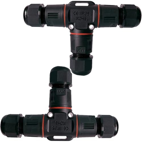 ANBOO 2 Pièces Boîte de Jonction IP68 Connecteur Étanche Forme de T, Connecteur de Câble É-tanche à 3 Broches pour Câbles de 3-12 mm, Boîte de Jonction Extérieure étanche