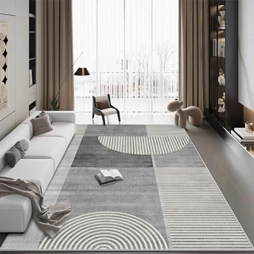 Teppich esstisch Teppich,Leicht zu reinigendes und schmutzabweisendes grau-schwarzes Streifendesign,küchenteppich waschbar rutschfest bettumrandung Teppich,180x280cm