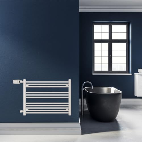 SHV Badheizkörper Andromeda mit Seitenanschluss in Weiß | Heizkörper für Badezimmer, Handtuchhalter für Wand im Bad, Handtuchheizkörper, hochwertiger Handtuchtrockner (800x600 (Anschluss 500) mm)