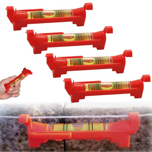 4 Stück Schnurwasserwaage,Wasserwaage Set,Wasserwaage Schnur,Richtschnur Set,Klein Schnurwaage für Maurerarbeiten,Rinnenarbeiten,Klempnerarbeiten,Spirit Level - Rot,75x12mm