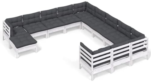 WEMYUFURN 12-TLG. Garten-Lounge-Set mit Kissen Weiß Kiefernholz, Outdoor-Sitzgruppe, Terrassen-Lounge-Set, Garten-Couchgarnitur - Wetterbeständig, Komfortabel - für Terrasse, Garten und Balkon