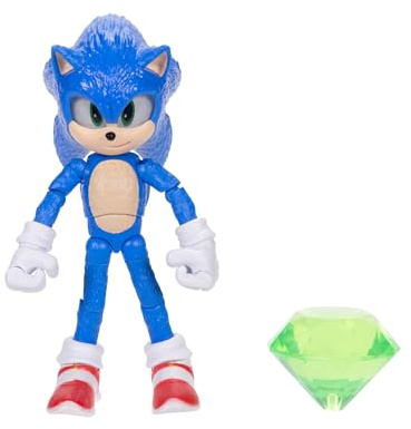 Sonic 3 Movie - Action Figure Articolata di Sonic con Smeraldo in Scala 13 cm, Personaggi Sonic 3 Wave 3
