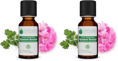 Voshuiles - Huile Essentielle Géranium Bourbon - 20ml - 100% Pure et Naturelle - HEBBD - Utilisation en Diffusion - Parfum Très Odorant - Traçabilité et Qualité - Entreprise Française (Lot de 2)