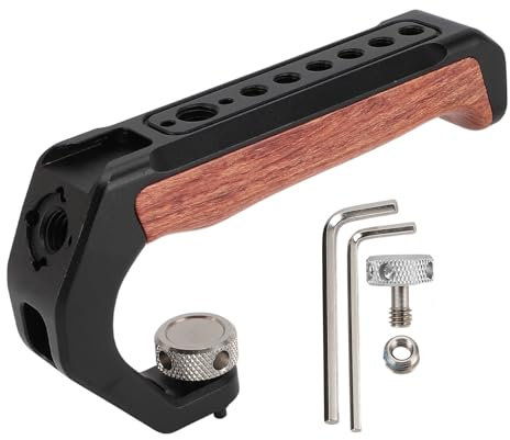 Fabater Kamerans övre Handtag med 3/8 Lokaliseringsstift, övre Trähandtag med 1/4, 3/8 Gängade Hål och 3 Kalla Skor för Montering Av DSLR-kamera, Mikrofon, LED-ljus, Monitor