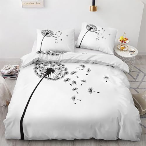 YZQGLHP LöWenzahn Bettwäsche 135x200 Schwarz Und Weiß, Wendebettwäsche & Zimmer Deko, Weiche Microfaser Bettbezug Set 2 Teilig, 2 Kissenbezug 80x80, mit Reißverschluss