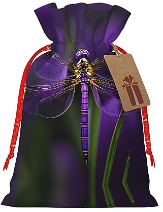 HJLUUFT Jutebeutel mit Libellen-Druck, mit Kordelzügen und Geschenkanhänger, für Hochzeit, Weihnachten, Party, Gastgeschenke
