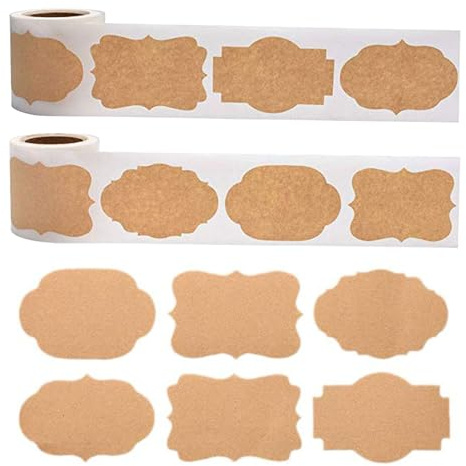 600 Stück Kraft Etiketten Aufkleber, Etiketten Selbstklebend, Marmeladen Etiketten Beschriften Geschenksticker Aufkleber für Marmeladengläser, Geschenktüten, Umschläge (2 Rolle)