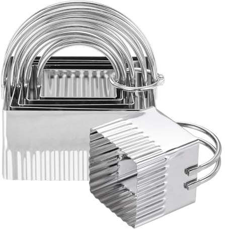 sourcing map 5 Pieces Square Biscuit Cutter with Handle Set Stainless Steel Cookies Dough Cutter Tool with Fluted Edge for Kitchen Baking Cake