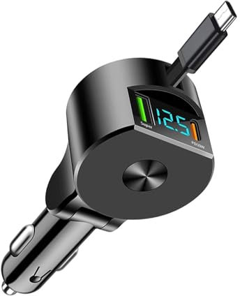 Cargador de Coche Retráctil 3 en 1, 75W, Cargador Móvil Coche con Carga Rápida PD3.0, USB-A y USB-C, Adaptador Coche USB con Cable Extensible, Compatible con i-Phone 16/15/Pro MAX/Plus/Pro, Sam-Sung