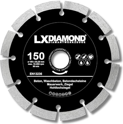 LXDIAMOND Diamant-Trennscheibe 150mm x 22,23mm - für Winkelschleifer Mauernutfräse Schlitzfräse - Diamantscheibe zum Trennen von Stein Beton Ziegel Mauerwerk - 150 mm Steinscheibe in Profi Qualität