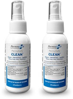 PermaSafe CLEAN 1-Step Disinfectant, Deodorizer & All-Purpose Cleaner; Soft, Hard & Food Surface Sanitizer; Kills 99.9% of Bacteria, Viruses, Molds - Child, Pet, Planet & All Surface Safe (3oz 2-pk)