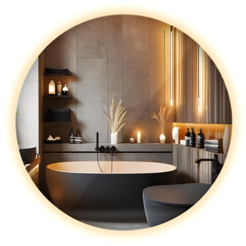 Großer LED Spiegel 100 cm Rund | Warmweiß Licht | Badspiegel mit Beleuchtung | Wandspiegel | Runde Form | Modern Stil | Badezimmer Schlafzimmer Flur | Hochwertig