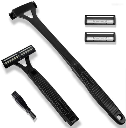 Men Back Shaver, Multi-Functional Waterproof Personal Grooming Clipper, Extra-Long Handle Foldable Groomer Shaver for Wet & Dry Use, Trimmer With 2Pcs Replaceable Blades for Coarse Hair Trimming