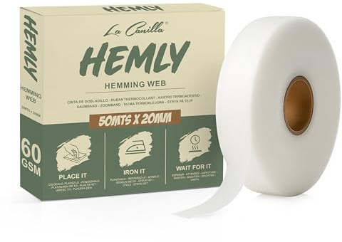 La Canilla® HEMLY Saumband zum Aufbügeln Waschfest (XXL) 50 Meter x 20mm Extra Stark 60 GSM - Bügelband Hosen Kürzen Ohne Nähen - Bügelvlies für Vorhänge Gardinen und Textilien - Nahtband