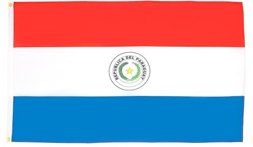 AZ FLAG Pack de 2 Banderas Paraguay 90x60 cm Poliéster 100D 2 Ojales | Uso interior y exterior Enseña paraguaya costuras dobles y bordes reforzados con ojales metálicos