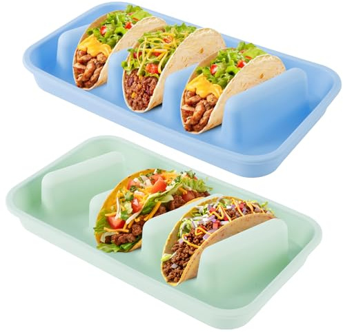 VAVPUP 2 supporti Taco, Maistortilla con divisorio e scanalatura, 28,5 x 16,5 cm, impilabile, vassoio in silicone per forno a microonde e friggitrice ad aria calda (A)