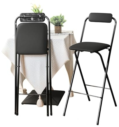 Sgabello Alto Pieghevole Sgabello Alto con Schienale Sgabelli Isola Cucina con Poggiapiedi Moderno Sgabello da Bar 50 55 60 65 70 75 80cm Sgabelli Cucina for Sala da Pranzo(Nero,70cm (28inch))