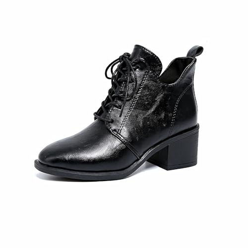 MGGMOKAY Botines con cordones para mujer Botas de moda retro Zapatos Otoño Invierno Cómodos Botas de Combate,Negro,40