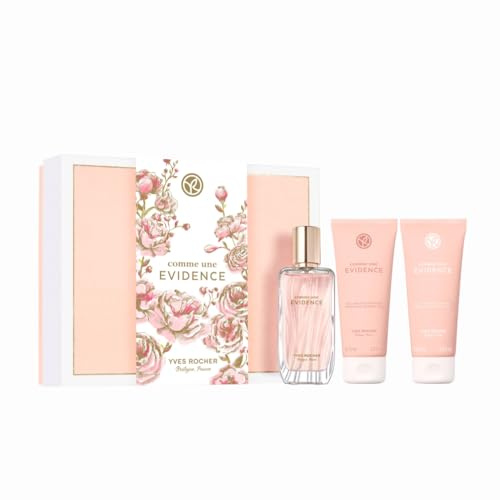 Yves Rocher COMME UNE EVIDENCE - Set de Regalo para Mujer: Eau de Parfum 50 ml, Gel de ducha perfumado 75 ml & Leche corporal perfumada 75 ml - Edición Limitada