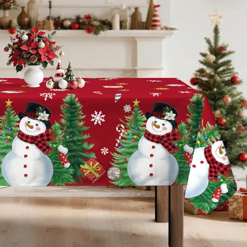 Arquiel Weihnachten Schneemann Tischdecke Polyester Rechteckig 152 x 213 cm | Waschbare Polyester-Tischdecke mit Schneemann-Motiv, wasserabweisend und pflegeleicht für Küche, Esszimmer, Feste und Feiern.
