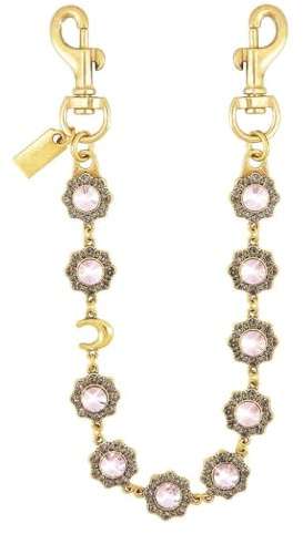 Taschenanhänger Damen Gold mit Blumen & Rosa Kristallen, Bag Charm Kette als Handtaschen-Charm-Kette, Schlüsselanhänger Frauen, Wallet Chain & Hosenkette, Vintage Ästhetische Accessoires Geschenke
