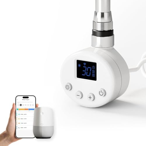 EMKE Résistance Chauffante WiFi 300 W,Blanc,390 x 69 x 62 mm | Pour Radiateur et Sèche-Serviettes,Thermostat Intelligent avec 4 Modes (Confort, Éco, Boost, Antigel)