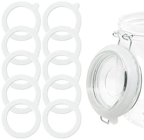 10-Pack Jar Seals Silicone Jar Seals Replacement Airtight Leakproof Food Safe Gaskets for Mason Jars Jars Glass Storage Containers (0.35L to 2L Capacity) (white-10pcs)