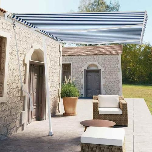 Standmarkise Automatisch 350x250 cm Blau/Weiß für Terrasse und Garten - Pulverbeschichtetes Aluminium, 100% Polyestergewebe mit PU-Beschichtung - Witterungsbeständig und Einfach zu Bedienen