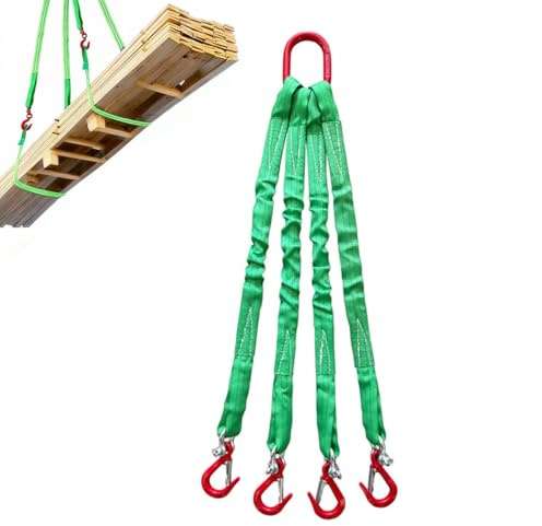 Hebeband mit 4 Haken, Tragkraft 8000 kg, Polyester-Gurtband, grüne, robuste Rundschlinge für Anschlagmittel, Hebezeuge, Abschleppen und Ladungsumschlag(1.5M)