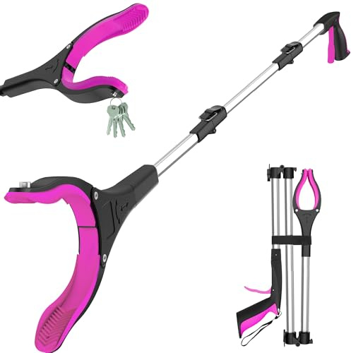 36（91 CM) Foldable Litter Picker,Extra Long Grabber Reacher Stick Tool, Lightweight Rubbish Pick Up,Strong Magnetic Grip, 360° Rotating 4 Wide Claw, Anti-Slip Jaw (Purplesilver 36 inch)