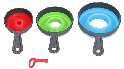 Embudo plegable de silicona ABS, 3 uds., ahorro de espacio, fácil de limpiar, duradero, cocina, rojo, verde, azul
