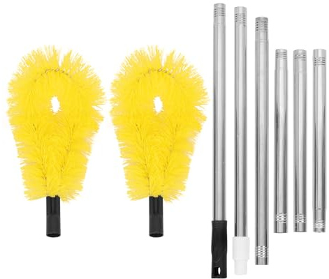 CLISPEED Kit de Nettoyage de Gouttières Extensible 6 Sections, Brosses Jaunes à Poils Non Abrasifs, Perche Réglable Multi-angles pour Toiture, Outil Sécurisé Entretien Gouttières Maisons,