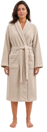 BLU&HÖRA - Peignoir sortie de bain femme - coton éponge bouclette premium (360gr/m2) - col châle 100% coton OEKO TEX - Made in Portugal